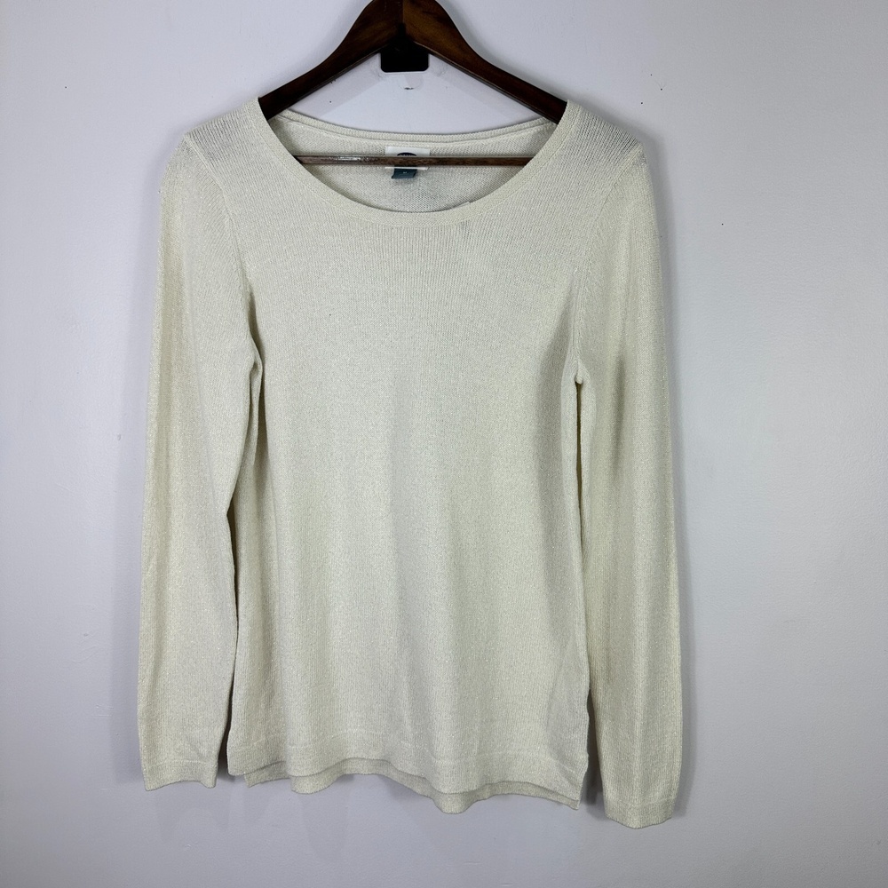 Old Navy Sweater Women M Long Sleeve Metallic Cream Knit Minimalist Quiet Luxury